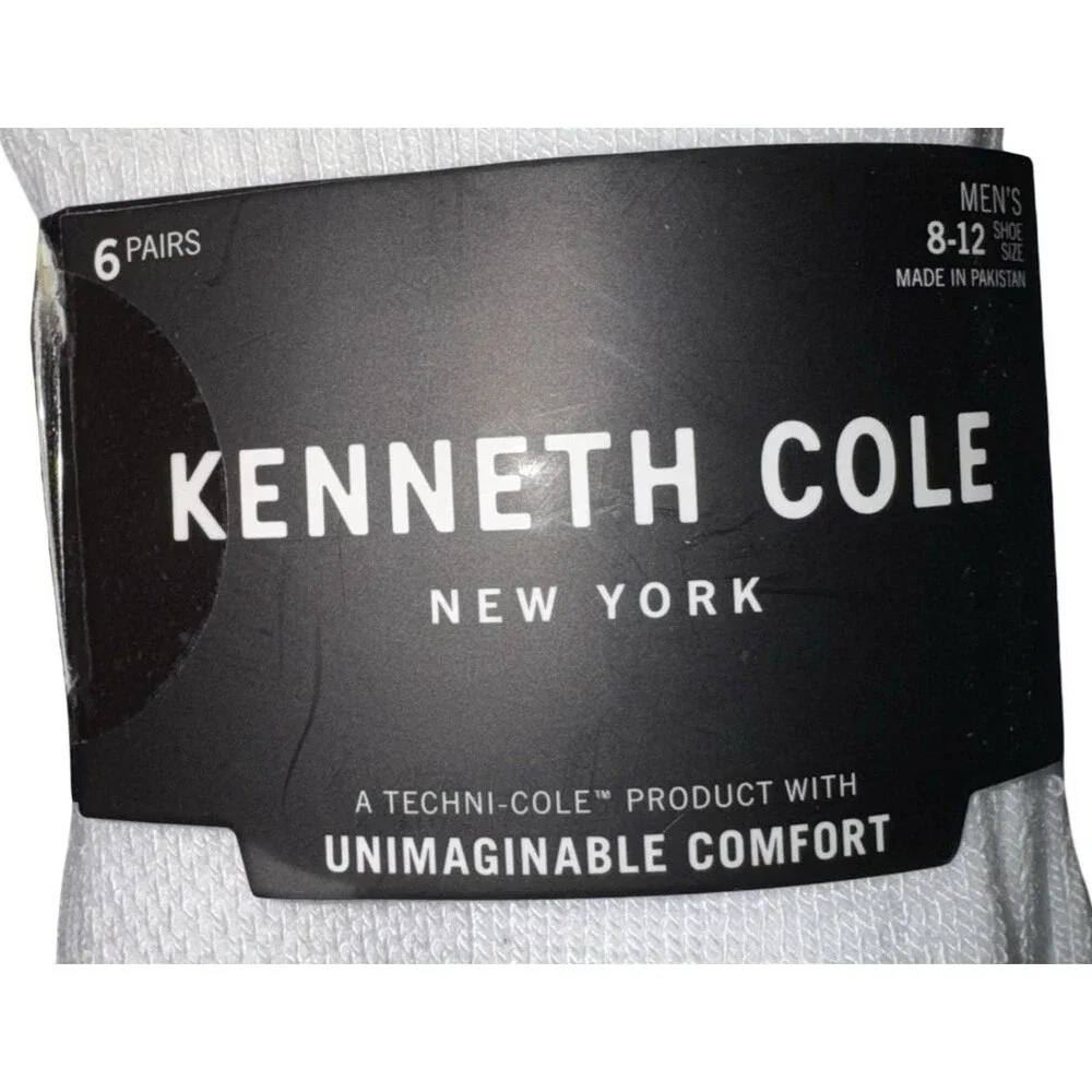 Kenneth Cole Mens 8-12 Ankle Socks White 6-Pairs Ankle Support Cushioned New